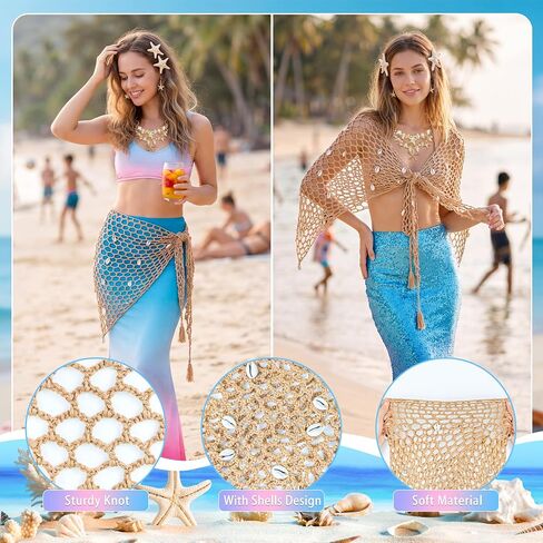 Mermaid Costume Women, Mermaid Costume Accessories Crochet Skirt Mermaids Jewelry Set for Summer Beach Party Halloween in Saudi Arabia