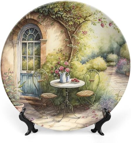 Decorative Plates, Watercolor Spring Floral Painting Ceramic Plate, Wobble-Plate with Display Stand, Home Decor for Living Room Bedroom, Farmhouse Wall Hanging Round Plate Sign 10 Inch in Kuwait