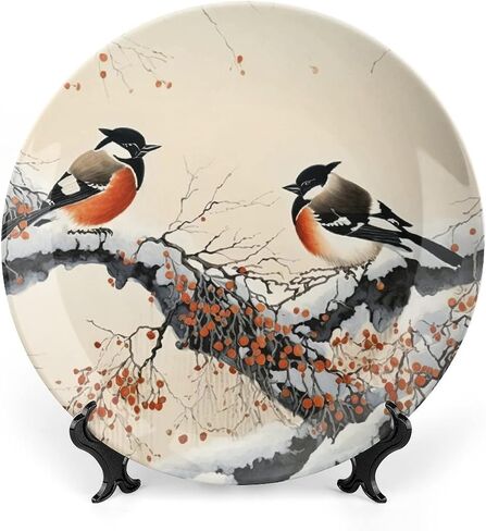 Decorative Plates, Watercolor Spring Floral Painting Ceramic Plate, Wobble-Plate with Display Stand, Home Decor for Living Room Bedroom, Farmhouse Wall Hanging Round Plate Sign 10 Inch in Kuwait