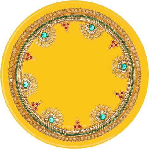 Aditri Creation Decorative Pooja Thali Plate Decorative Steel Puja Essential Pooja Articles for Aarti Rituals Holi Gudi Padwa Indian Traditional Festival Wedding Decorations (Size- 10")(Yellow) in Saudi Arabia