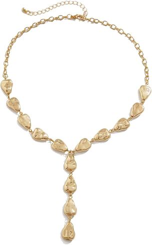 Chunky Irregular Nugget Pebble Y Lariat Drop Pendant Necklace For Women Statement Modern Minimalist Adjustable Link Chain Gold Color Bold Fashion in Saudi Arabia