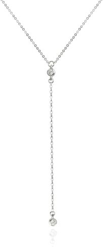 Kakikaki Handmade Sterling Silver Lariat Necklace with CZ Diamond Dainty Drop Y Chain Necklaces for Women in Saudi Arabia