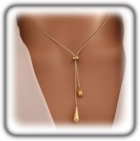 Gold Teardrop Pendant Lariat Necklace for Women, Adjustable Geometric Snake Chain Y Necklace Vintage Minimalist Statement Jewelry Birthday Gifts in Saudi Arabia