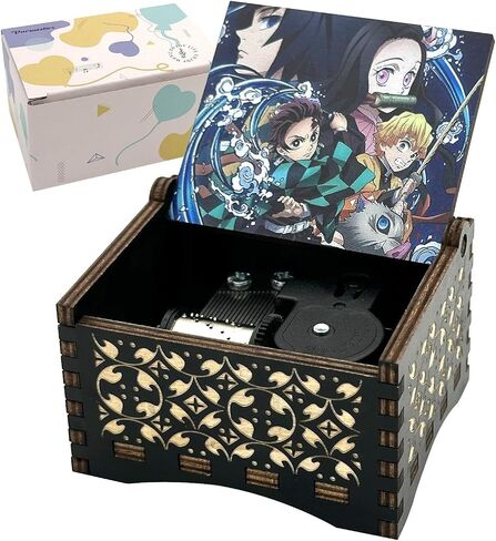 صندوق موسيقى Pursuestar DemonSlayer Merch Wind Up، هدايا موسيقية آلية خشبية منقوشة عتيقة لمحبي الرسوم المتحركة والابن والابنة والأولاد وأعياد الميلاد in Kuwait