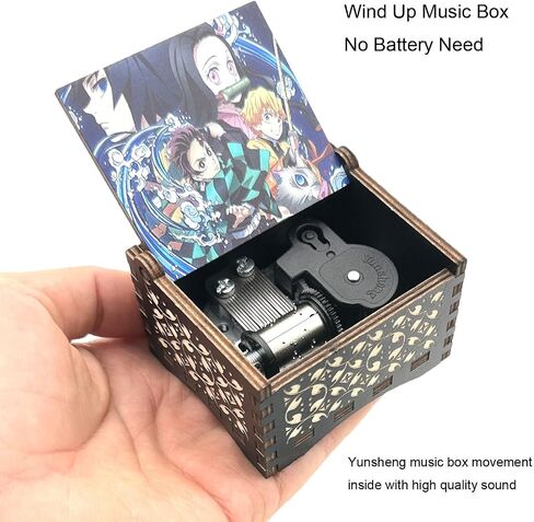 صندوق موسيقى Pursuestar DemonSlayer Merch Wind Up، هدايا موسيقية آلية خشبية منقوشة عتيقة لمحبي الرسوم المتحركة والابن والابنة والأولاد وأعياد الميلاد in Kuwait