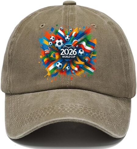 قبعة بيسبول مطبوعة لكرة القدم 2026 للرجال، تاج ناعم غير منظم، قبعة شمسية بحافة منحنية قابلة للتعديل in Kuwait