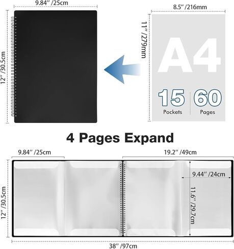 Sheet Music Folder 4 Pages Expand Piano Sheet Music Binder 30 Sleeves 60 Pages A4 Size Black Double Side Writable Choir Folder for Marching Band Piano Fits Letter Size (8.5x11in/216mmx279mm) in Saudi Arabia
