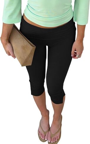 Women Y2k Low Rise Capris Button Grommet Foldover Capri Leggings Split Skinny Cropped Pants Going Out Capris Yoga Pants in Saudi Arabia