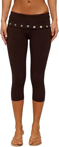 Women Y2k Low Rise Capris Button Grommet Foldover Capri Leggings Split Skinny Cropped Pants Going Out Capris Yoga Pants in Saudi Arabia