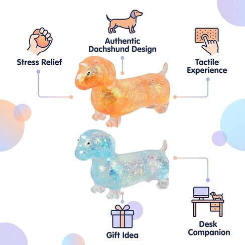 2 PCS Weiner Dog Squishies, Dachshund Squishies Stress Relief Tool for Office and Home, Slow Rebound Sensory Dog Squishies for Anxiety Management (Orange/Blue) in Saudi Arabia