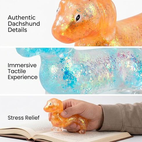2 PCS Weiner Dog Squishies, Dachshund Squishies Stress Relief Tool for Office and Home, Slow Rebound Sensory Dog Squishies for Anxiety Management (Orange/Blue) in Saudi Arabia