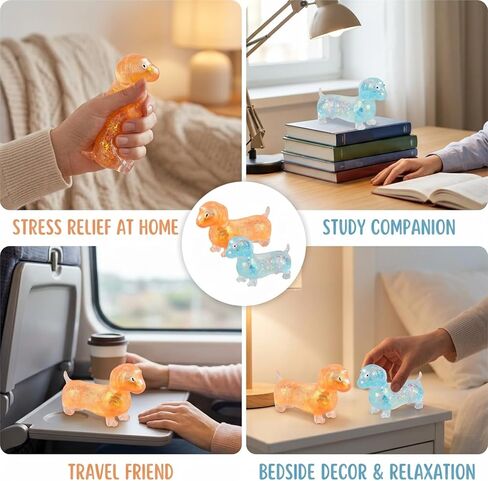 2 PCS Weiner Dog Squishies, Dachshund Squishies Stress Relief Tool for Office and Home, Slow Rebound Sensory Dog Squishies for Anxiety Management (Orange/Blue) in Saudi Arabia