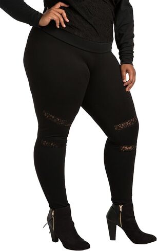 Poetic Justice Plus Size Curvy Women's Black Lace Insets Pull On Ponte Legging in Saudi Arabia