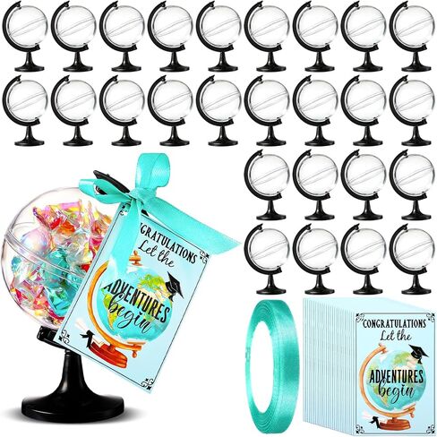 Gerrii 36 Sets Graduation Candy Box Gift Set 2026 Globe Graduation Candy Jar with Ribbons DIY Grad Treat Container Let The Adventures Begin Grad Party Decoration Birthday Gift Fillable with Treats in Kuwait