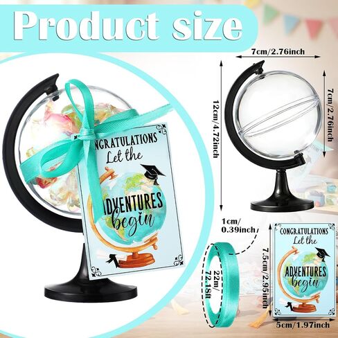 Gerrii 36 Sets Graduation Candy Box Gift Set 2026 Globe Graduation Candy Jar with Ribbons DIY Grad Treat Container Let The Adventures Begin Grad Party Decoration Birthday Gift Fillable with Treats in Kuwait