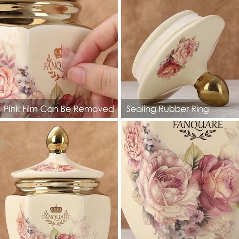 fanquare Vintage Royal Style Decorative Canisters with Gold Trim, Floral Porcelain Sugar Bowl Set of 3 with Airtight Lid for Countertop Party in Saudi Arabia