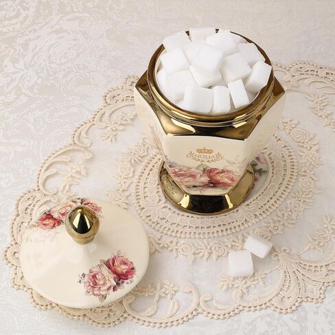 fanquare Vintage Royal Style Decorative Canisters with Gold Trim, Floral Porcelain Sugar Bowl Set of 3 with Airtight Lid for Countertop Party in Saudi Arabia