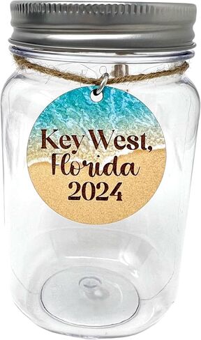 Plastic Seashell Keepsake Jar for Adults Kids Summer Vacation Beach Finds, Personalized Gift Engraved with Trip Destination and Year, Shell Collection Display, Two Jar Size Options in Saudi Arabia