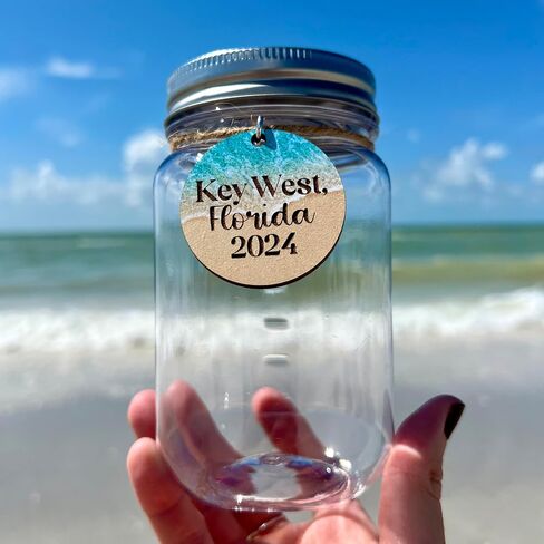 Plastic Seashell Keepsake Jar for Adults Kids Summer Vacation Beach Finds, Personalized Gift Engraved with Trip Destination and Year, Shell Collection Display, Two Jar Size Options in Saudi Arabia