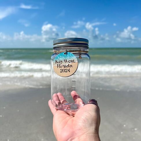 Plastic Seashell Keepsake Jar for Adults Kids Summer Vacation Beach Finds, Personalized Gift Engraved with Trip Destination and Year, Shell Collection Display, Two Jar Size Options in Saudi Arabia