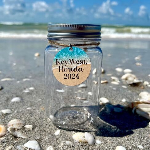 Plastic Seashell Keepsake Jar for Adults Kids Summer Vacation Beach Finds, Personalized Gift Engraved with Trip Destination and Year, Shell Collection Display, Two Jar Size Options in Saudi Arabia