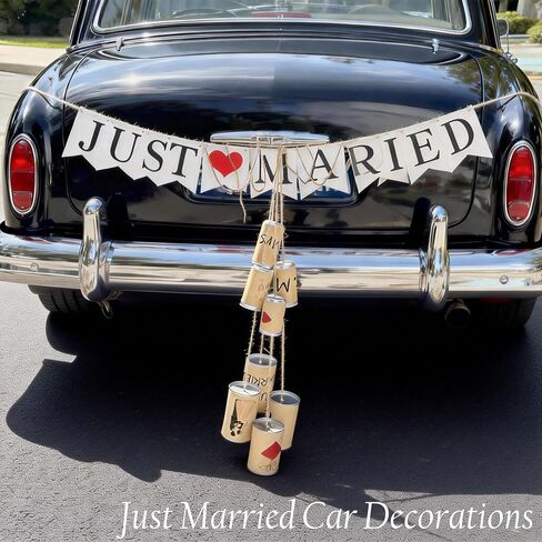 8 Vintage Rustic Tin Cans Set for Just Married Wedding Car Decorations | Handmade Tin Cans with Twine & Banner - Vintage Wedding Getaway Car Decor Kit for Send Off, Bridal Shower & Reception in Kuwait