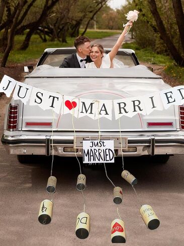 8 Vintage Rustic Tin Cans Set for Just Married Wedding Car Decorations | Handmade Tin Cans with Twine & Banner - Vintage Wedding Getaway Car Decor Kit for Send Off, Bridal Shower & Reception in Kuwait