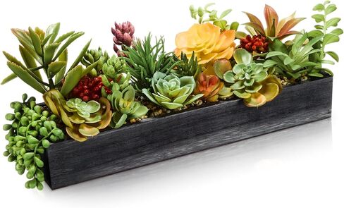 Canlierr Artificial Succulent Arrangement 16 Inch Faux Succulents Plants in Black Rectangular Wooden Pot Faux Potted Plants for Table Centerpiece Window Sill Greenery Decor in Kuwait