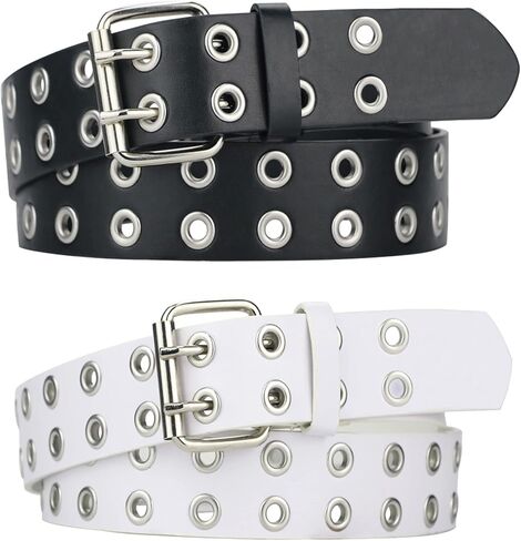 2 Pack Grommet Leather Belts for Women, Studded Belt Women Men in Kuwait