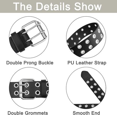 2 Pack Grommet Leather Belts for Women, Studded Belt Women Men in Kuwait