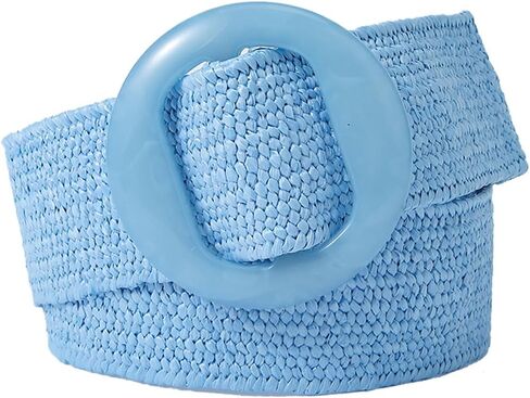 beltox fine Women PP Straw Braided Elastic Belt Solid Color with Round Buckle in Saudi Arabia