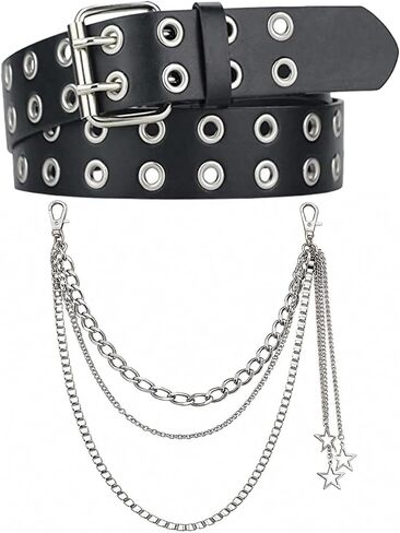 Thrist Y2k Studded Belt for Women Men - Grommet Leather Belts Layered Chunky Pants Chain Set Grunge EMO Goth Punk Silver Star Belt Chains Jewelry Accessory for Jeans Bag Pocket Wallet in Saudi Arabia