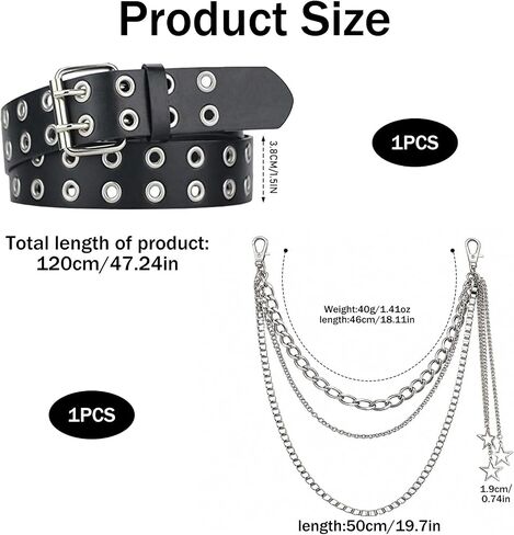 Thrist Y2k Studded Belt for Women Men - Grommet Leather Belts Layered Chunky Pants Chain Set Grunge EMO Goth Punk Silver Star Belt Chains Jewelry Accessory for Jeans Bag Pocket Wallet in Saudi Arabia