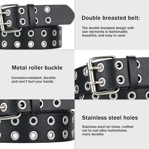Thrist Y2k Studded Belt for Women Men - Grommet Leather Belts Layered Chunky Pants Chain Set Grunge EMO Goth Punk Silver Star Belt Chains Jewelry Accessory for Jeans Bag Pocket Wallet in Saudi Arabia