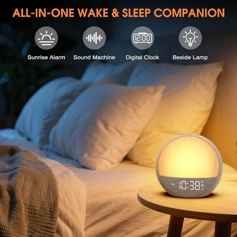 Sunrise Alarm Clock, White Noise Sound Machine with 30 Soothing Sounds, Dimmable Night Light, Natural Sunlight Lamp Gentle Wake Up Light for Bedrooms, Kids, Heavy Sleepers Adults, Baby, Ideal for Gift in Kuwait