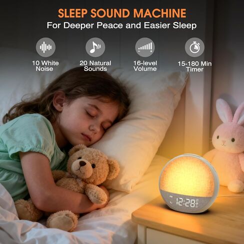 Sunrise Alarm Clock, White Noise Sound Machine with 30 Soothing Sounds, Dimmable Night Light, Natural Sunlight Lamp Gentle Wake Up Light for Bedrooms, Kids, Heavy Sleepers Adults, Baby, Ideal for Gift in Saudi Arabia