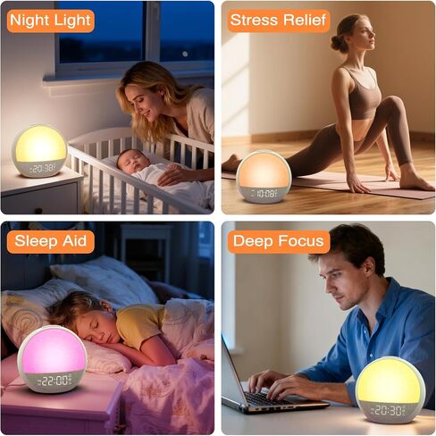 Sunrise Alarm Clock, White Noise Sound Machine with 30 Soothing Sounds, Dimmable Night Light, Natural Sunlight Lamp Gentle Wake Up Light for Bedrooms, Kids, Heavy Sleepers Adults, Baby, Ideal for Gift in Kuwait