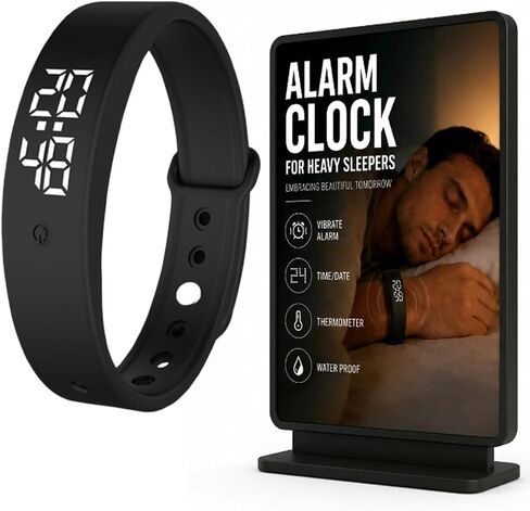 Vibrating Alarm Wristband Clock Watch for Heavy Sleepers, Fit Sleeps Rise Bracelet Bands for Deaf People, Wearable Vibration Wrist Alarm Waterproof Silent Alarms Wristband for Men & Women in Kuwait