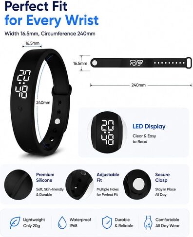 Vibrating Alarm Wristband Clock Watch for Heavy Sleepers, Fit Sleeps Rise Bracelet Bands for Deaf People, Wearable Vibration Wrist Alarm Waterproof Silent Alarms Wristband for Men & Women in Kuwait
