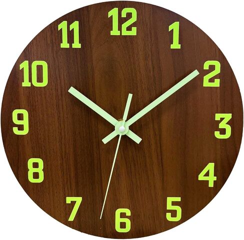 Glow in The Dark Wall Clock, 8 Inch Modern Silent Non Ticking Wall Clocks Battery Operated, Night Light Wall Clock for Living Room Decor, Wall Clocks Decorative for Kitchen Bedroom（Black） in Saudi Arabia