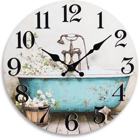 Bathtub Waterproof Clock for Bathroom, 10 Inch Small Wall Clocks Battery Operated with Glass, Silent Wall Clock Non Ticking, Vintage Bathroom Wall Clock Decorative for Restroom, Laundry Room in Saudi Arabia