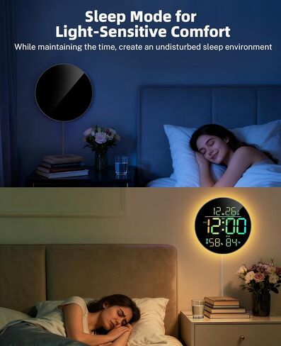 10" Digital Wall Clock with RGB Color for Classroom, Bedroom | Large Display & Night Light & Remote Control & Temperature & Humidity & Auto Brightness & Volume Control & Adapter Included in Saudi Arabia