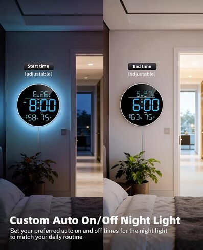 10" Digital Wall Clock with RGB Color for Classroom, Bedroom | Large Display & Night Light & Remote Control & Temperature & Humidity & Auto Brightness & Volume Control & Adapter Included in Saudi Arabia