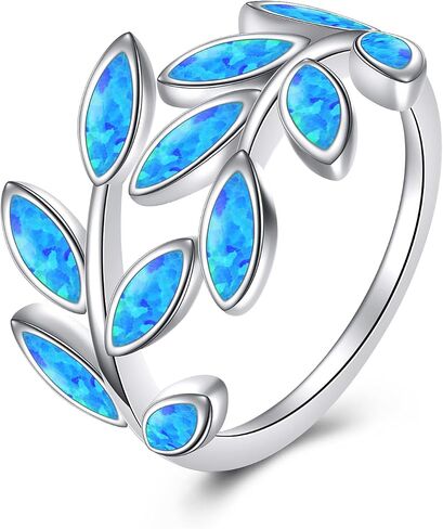White Opal Leaf Ring for Women Leaf Ring Opal Jewelry Gifts for Women Mother Wife in Saudi Arabia