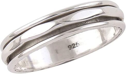Anxiety Relief Silver Plated Spinner Ring Fidget Thin Band Oxidized Concave Boho Meditation Ornaments Handmade Stress Relief Wedding Gift For Men & Women in Saudi Arabia