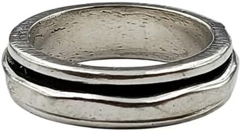 Anxiety Relief Silver Plated Spinner Ring Fidget Thin Band Oxidized Concave Boho Meditation Ornaments Handmade Stress Relief Wedding Gift For Men & Women in Saudi Arabia