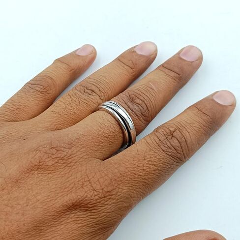 Anxiety Relief Silver Plated Spinner Ring Fidget Thin Band Oxidized Concave Boho Meditation Ornaments Handmade Stress Relief Wedding Gift For Men & Women in Saudi Arabia