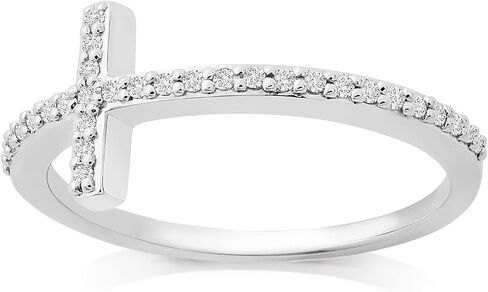 Savlano 18K White Gold Plated Round Cut Cubic Zirconia Sideways Cross Band Ring Women Religious Ring in Kuwait