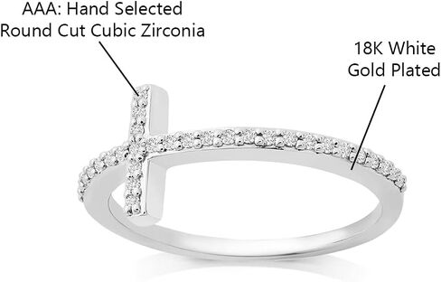 Savlano 18K White Gold Plated Round Cut Cubic Zirconia Sideways Cross Band Ring Women Religious Ring in Kuwait
