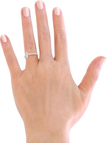 Savlano 18K White Gold Plated Round Cut Cubic Zirconia Sideways Cross Band Ring Women Religious Ring in Kuwait